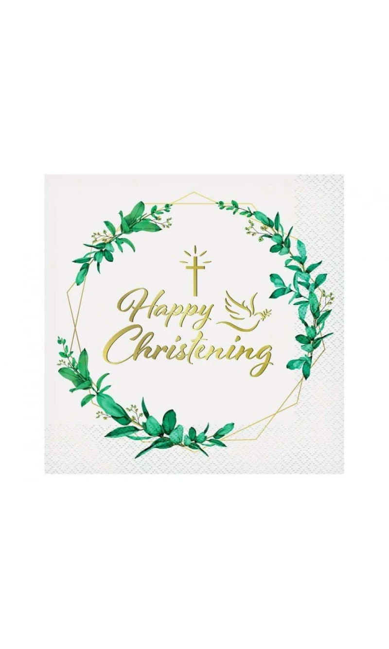 Paper Napkins Happy Christening (Leaves) 33x33cm - 20pk