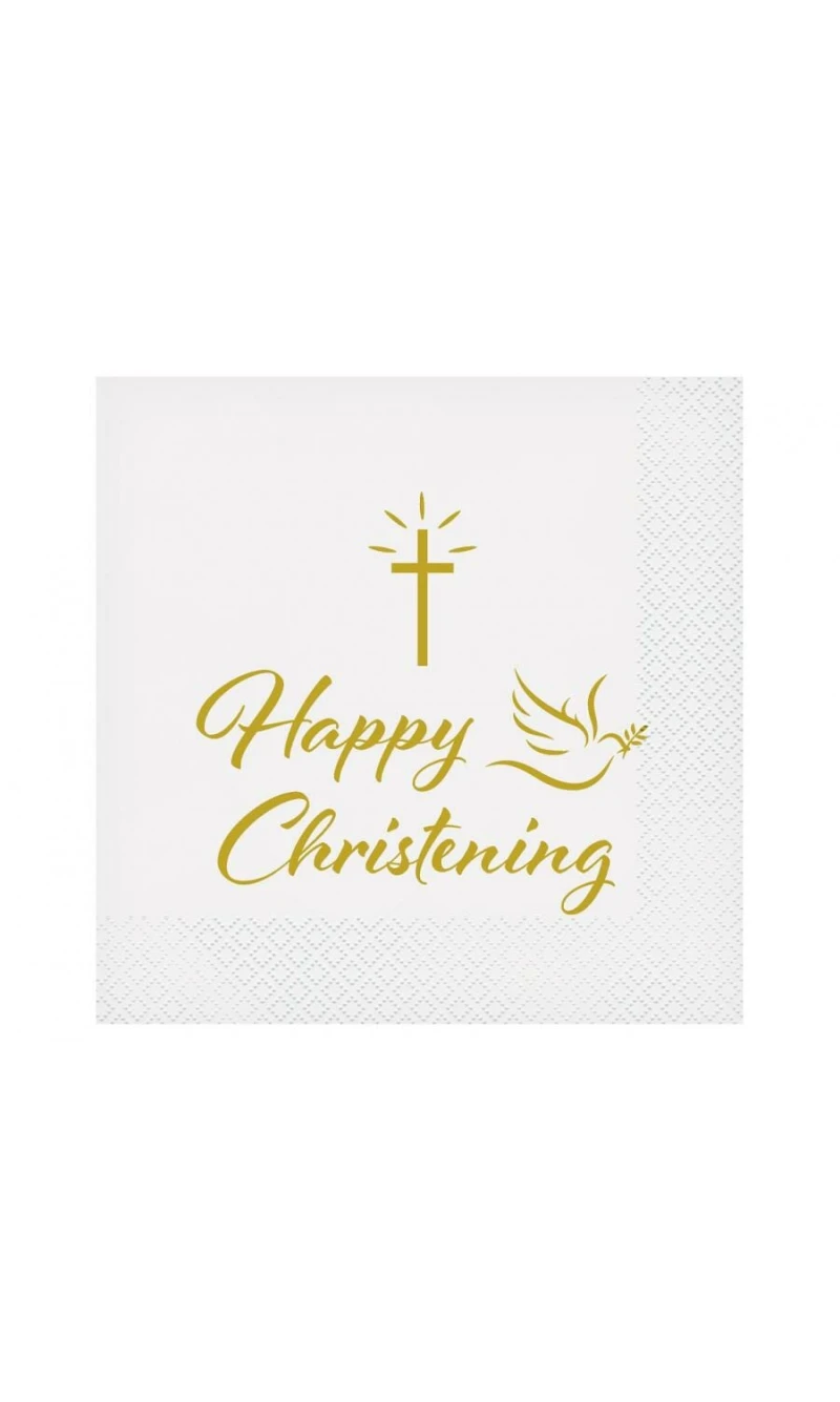 Paper Napkins Happy Christening (Cross & Dove) 33x33cm - 20pk
