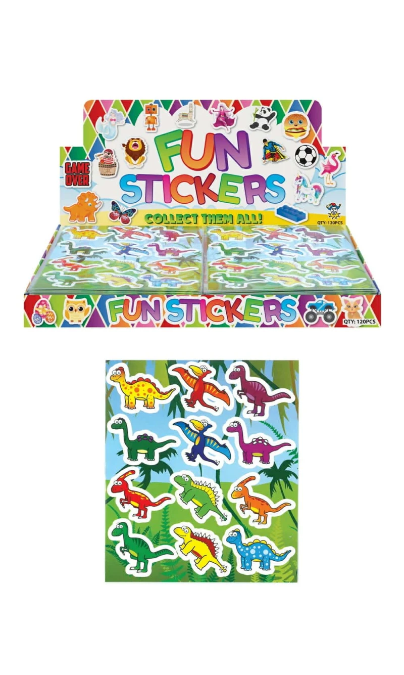 Mini Party Favor Dinosaur Sticker Sheets (10cm x 11.5cm) - 1pk