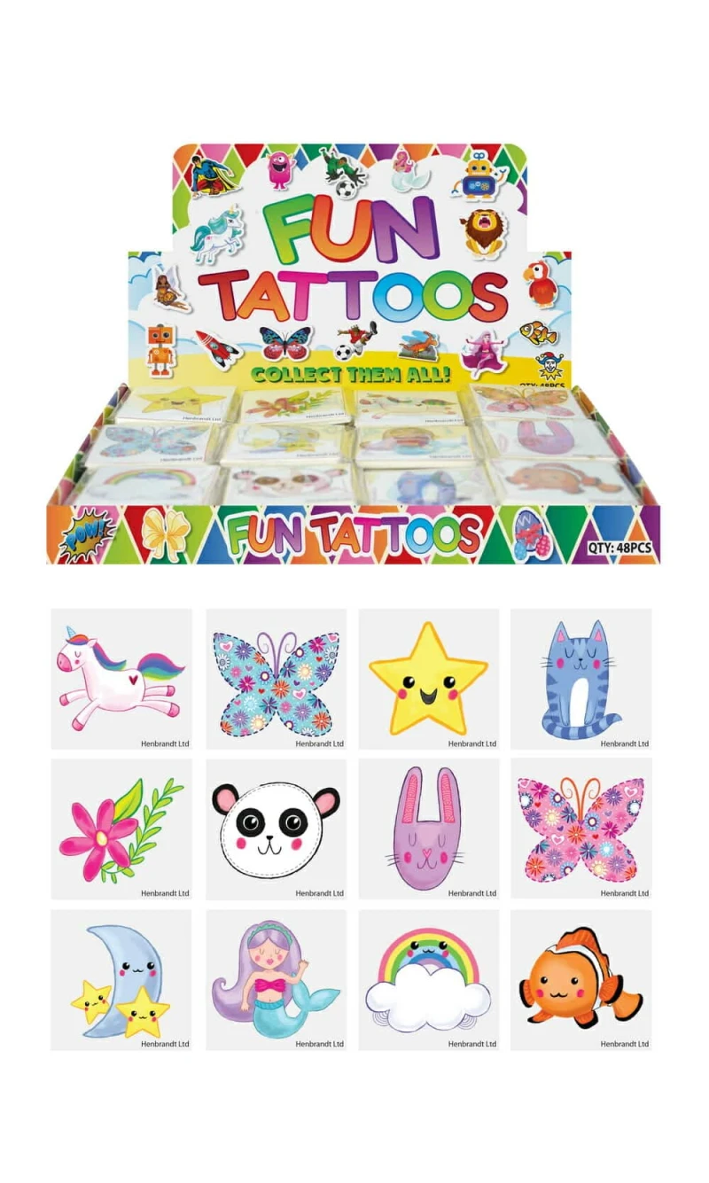 Mini Party Favor Cute Temporary Tattoos 4cm (Assorted Designs) - 12pcs