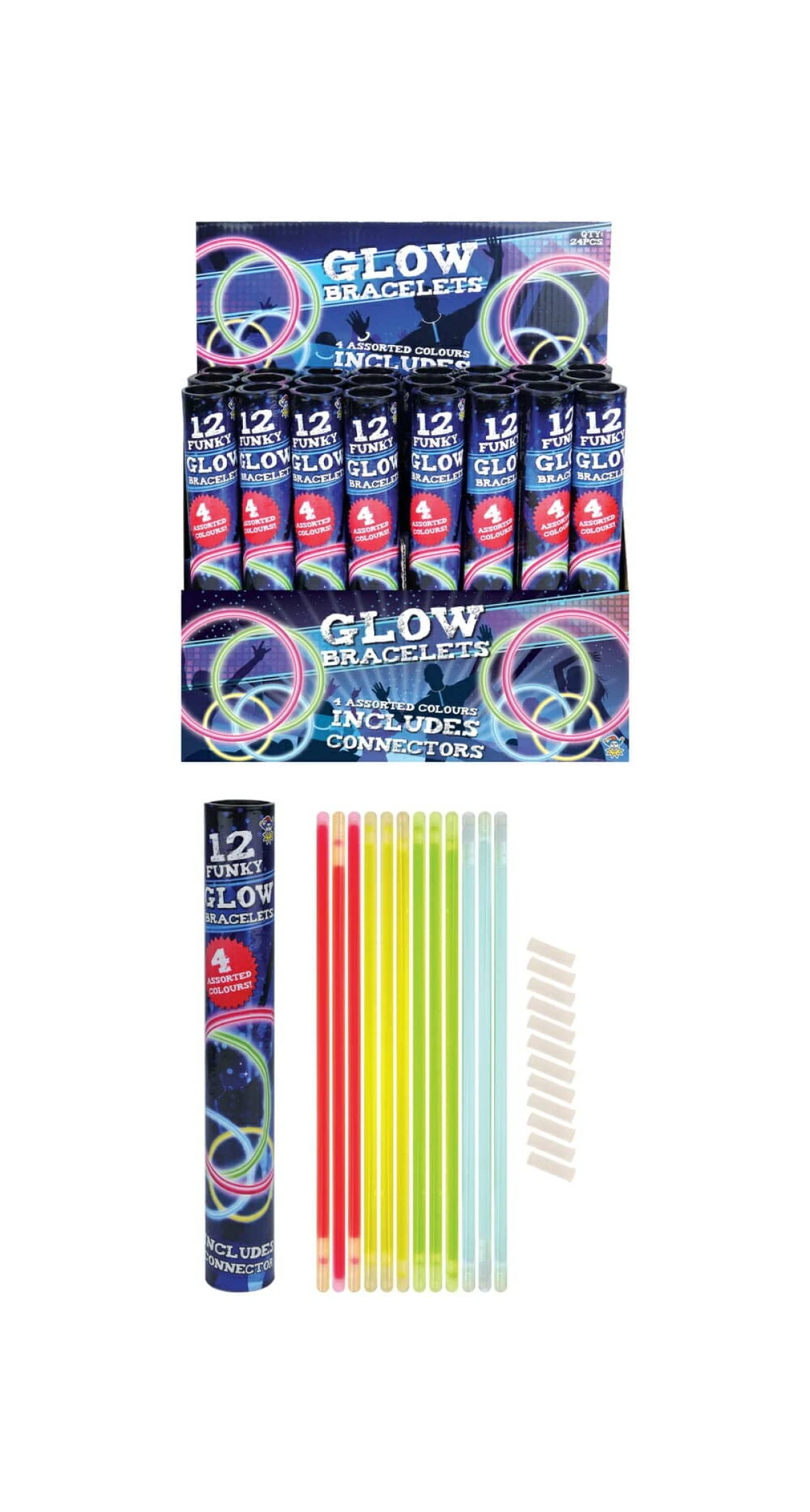Glow Bracelets Tube (Assorted Colors) - 12pk