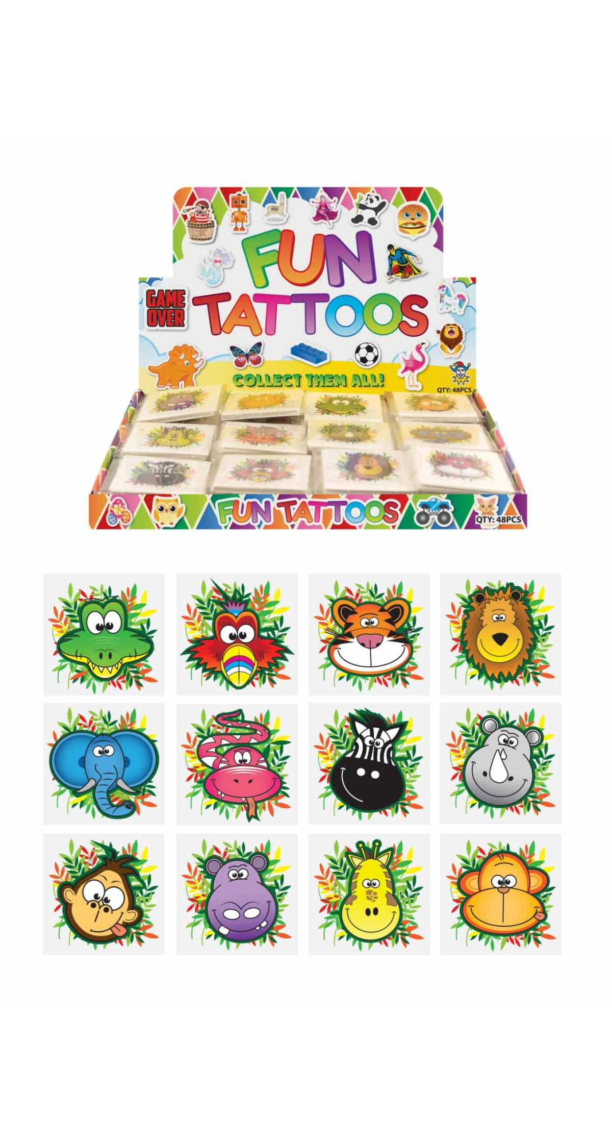 Mini Party Favor Jungle Temporary Tattoos 4cm (Assorted Designs) - 12pcs