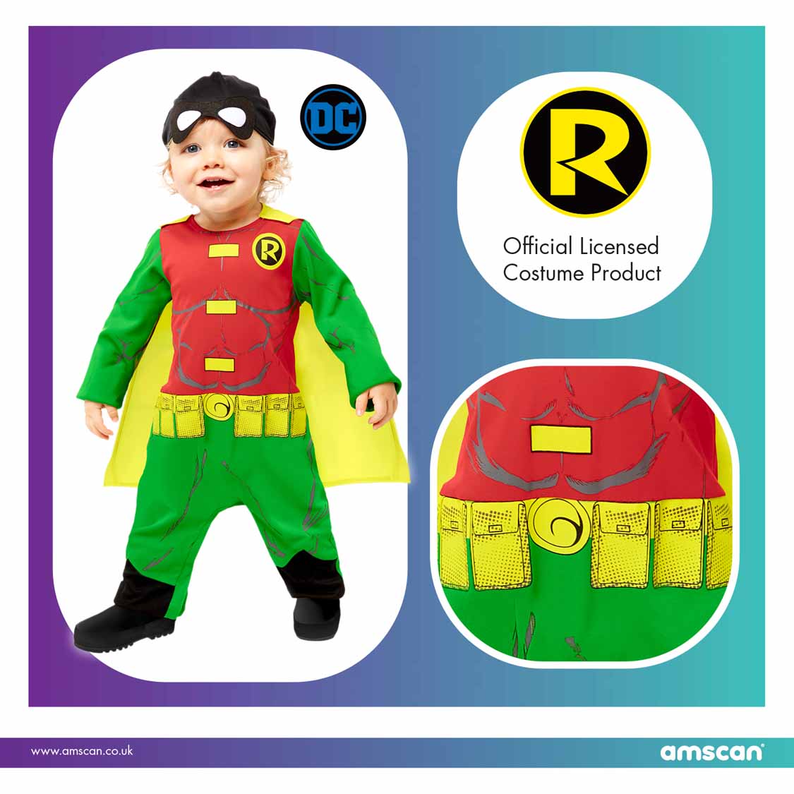 Official Licensed DC Robin Costume - Age 2 to 3 Years