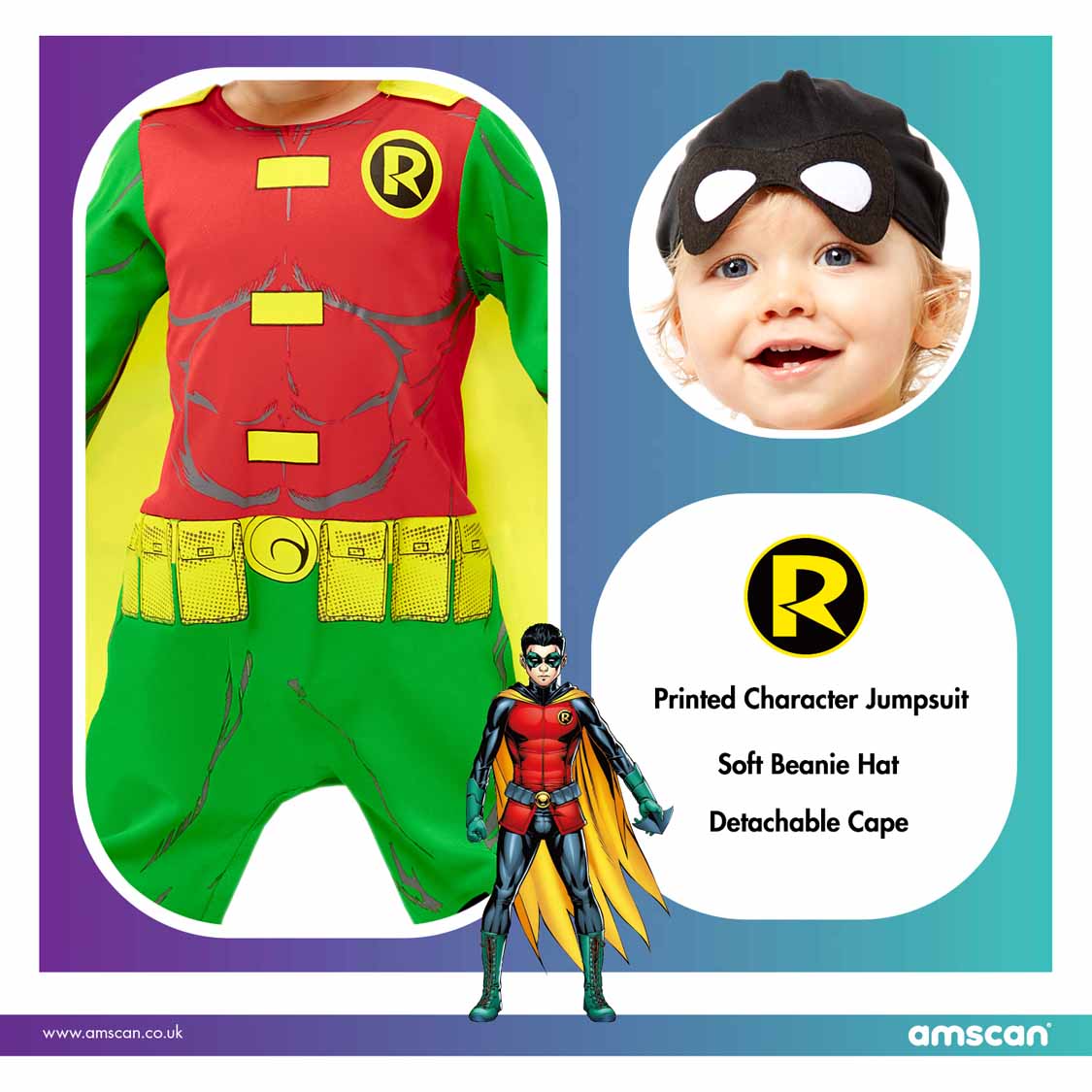 Official Licensed DC Robin Costume - Age 2 to 3 Years