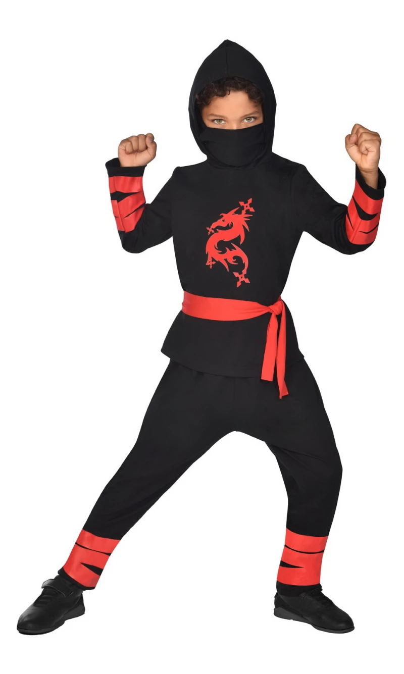 Black & Red Ninja Warrior Costume - Age 8 to 10 Years