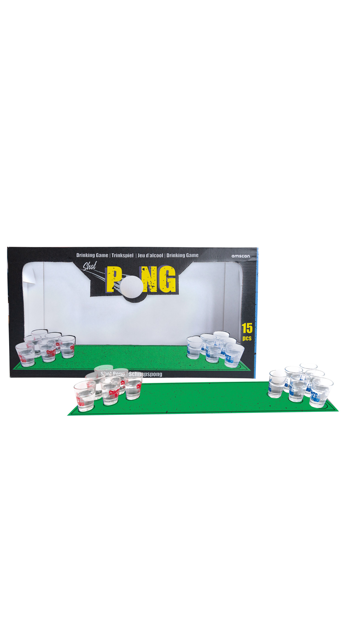 Drinking Game Shot Pong with 1 Mat 12 Glasses & 2 Balls