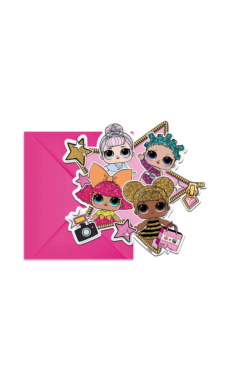 LOL Glitterati Die-Cut Invitations & Envelopes - 6pk