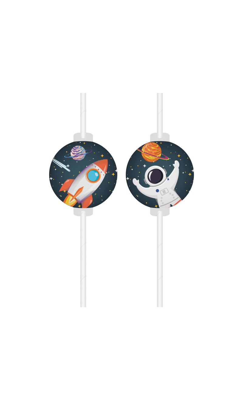 Rocket Space FSC Medallion Paper Drinking Straws - 4pk