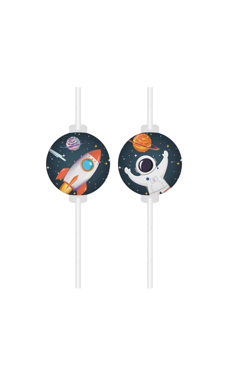 Rocket Space FSC Medallion Paper Drinking Straws - 4pk
