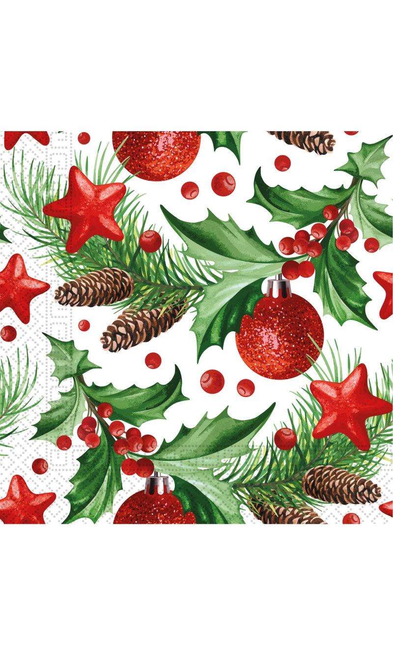 Christmas FSC 3-Ply Napkins 33x33cm Festive Pinecones - 20pk