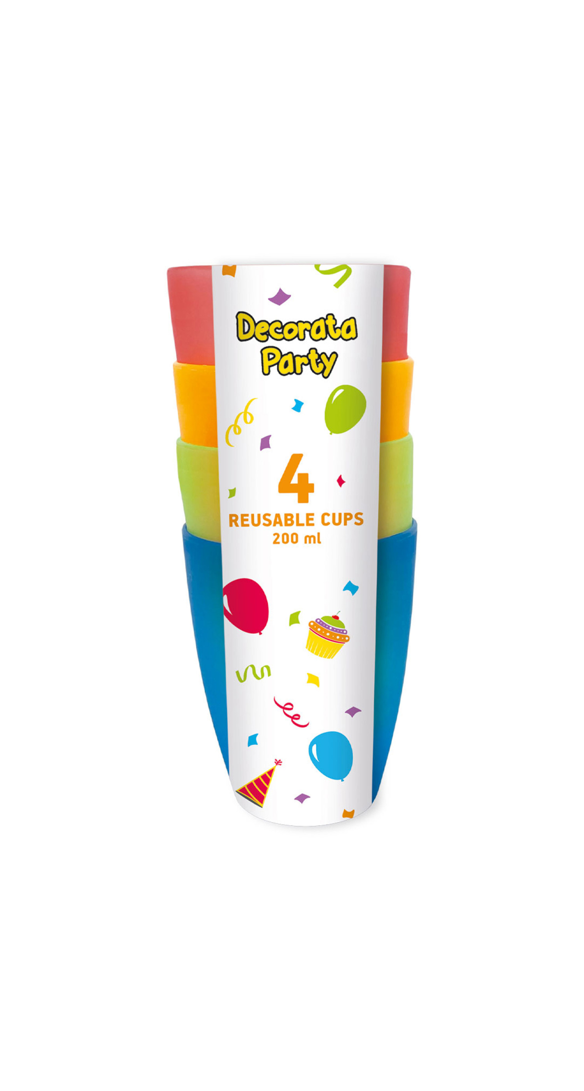Rainbow Party Reusable Cups 220ml (4 Assorted Colors) - 4pk