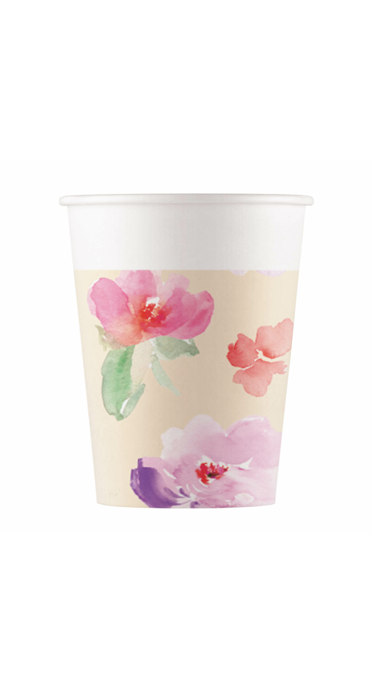 Watercolor Flowers Paper Cups 200ml - 8pk