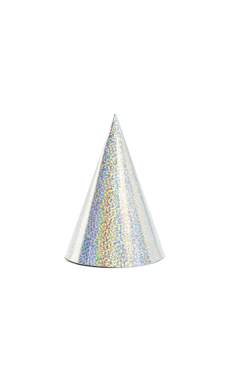 Holographic Party Hats, Silver, 16cm (1pkt / 6pc)