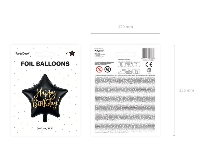 Foil Balloon Happy Birthday, 40cm, Black
