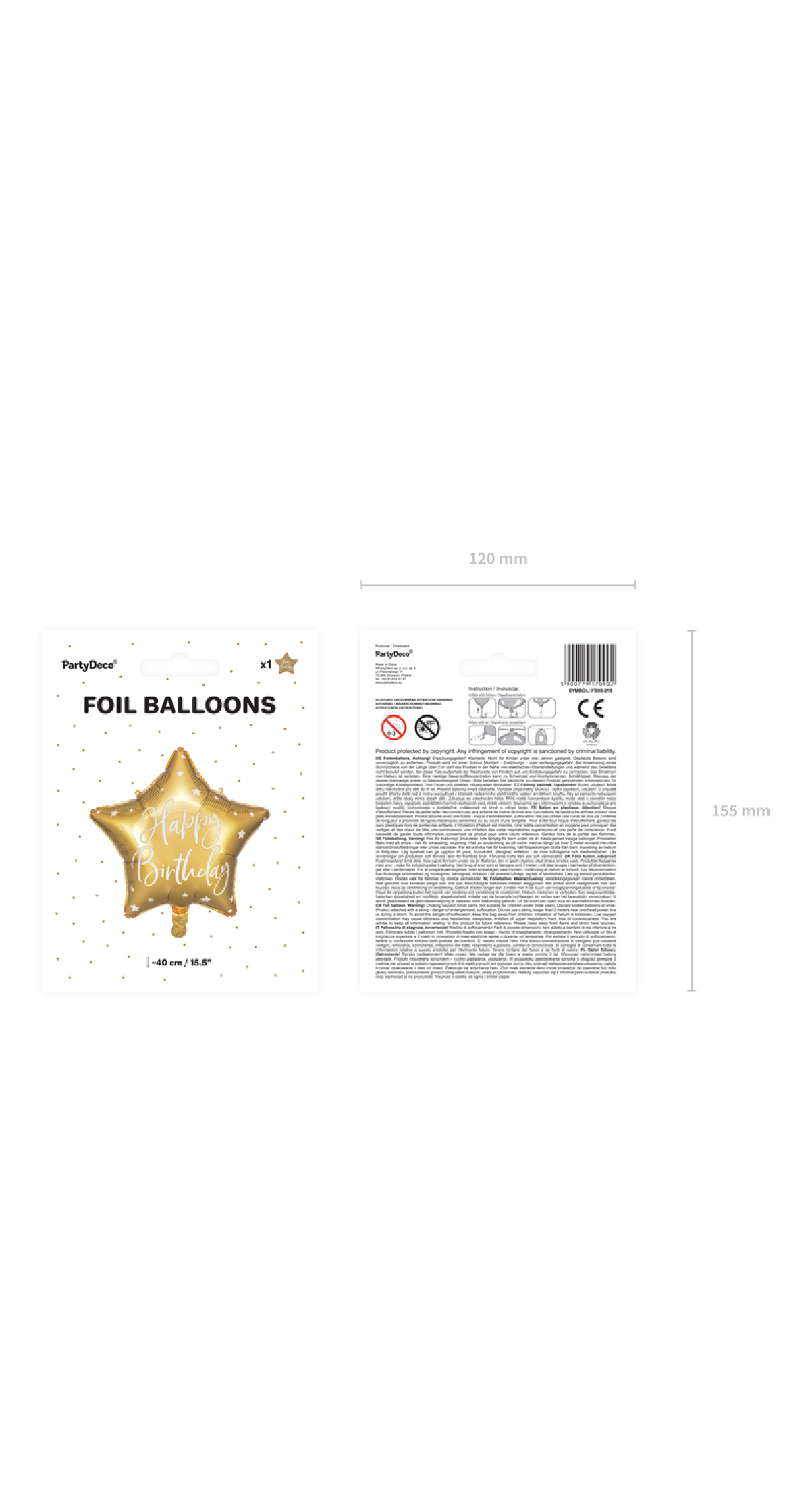 Foil Balloon Happy Birthday, 40cm, Gold