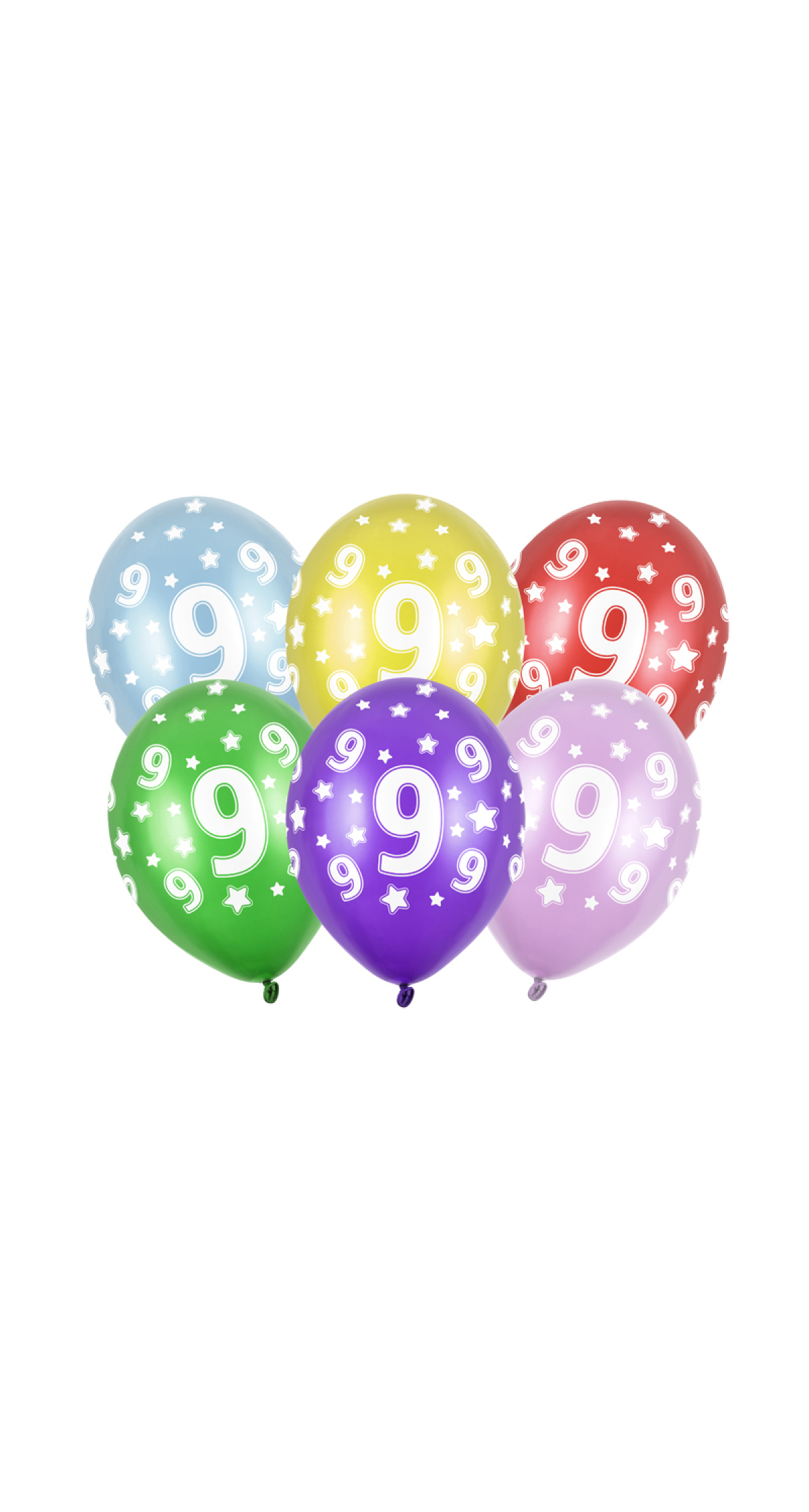 Balloons 30cm, 9th Birthday, Metallic Mix (1pkt / 6pc)