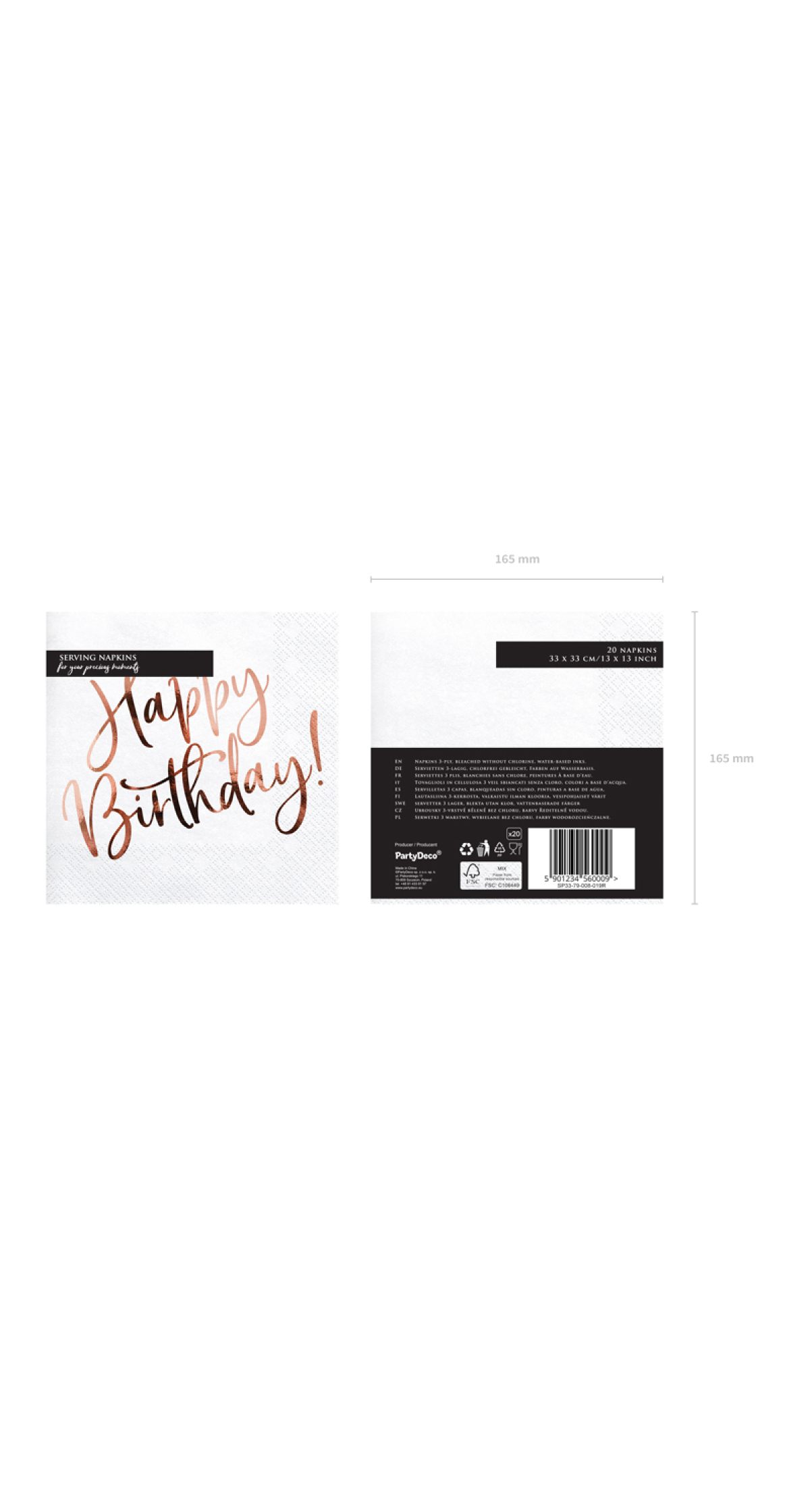 Napkins Happy Birthday, White, 33x33cm (1pkt / 20pc)
