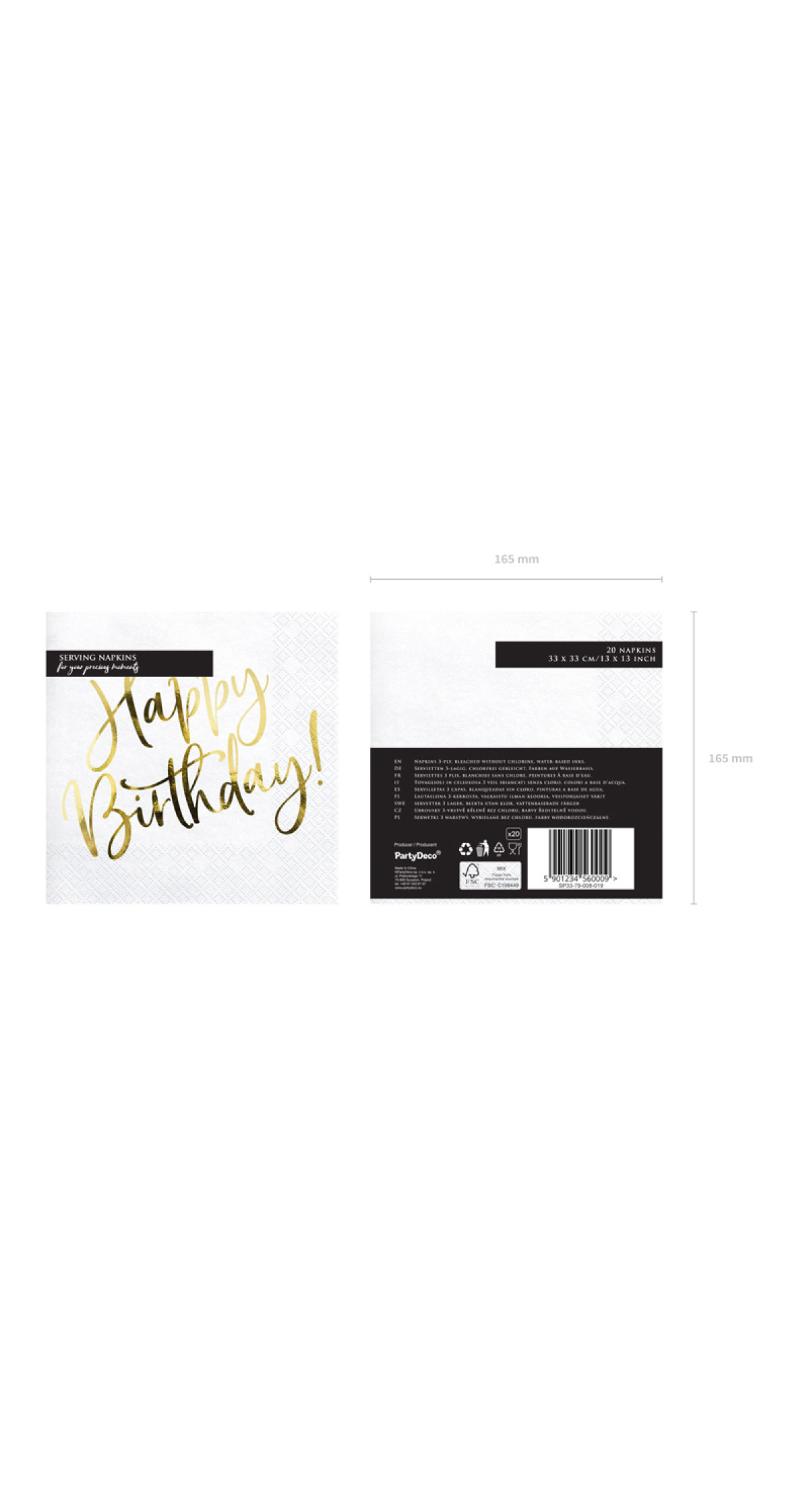 Napkins Happy Birthday, White, 33x33cm (1pkt / 20pc)
