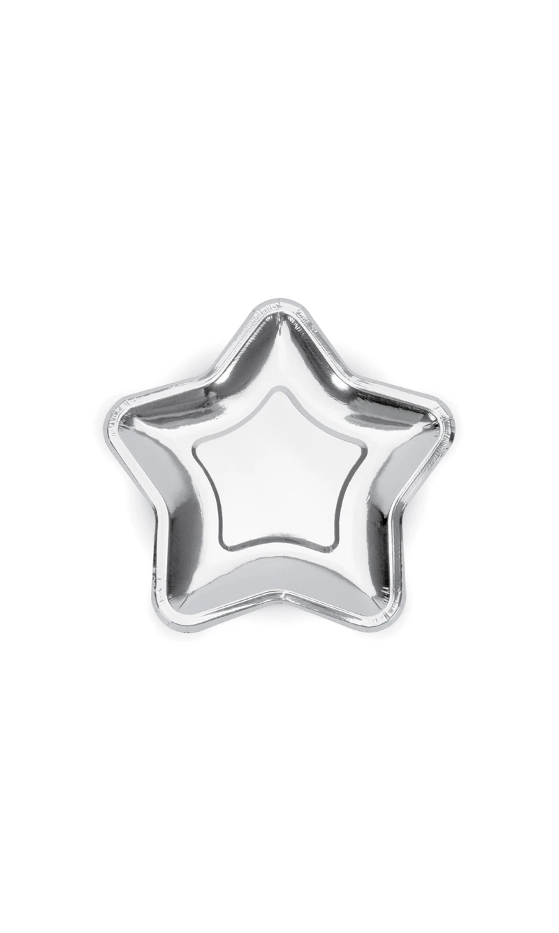 Paper Plates star, Silver, 23cm (1pkt / 6pc)