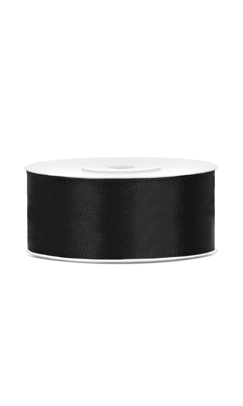 Satin Ribbon, Black, 25mm (Sold Per Metre)