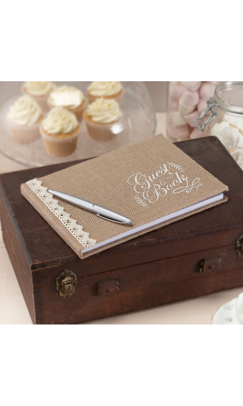 Hessian Burlap Guest Book Vintage Affair - 24cm x 17cm