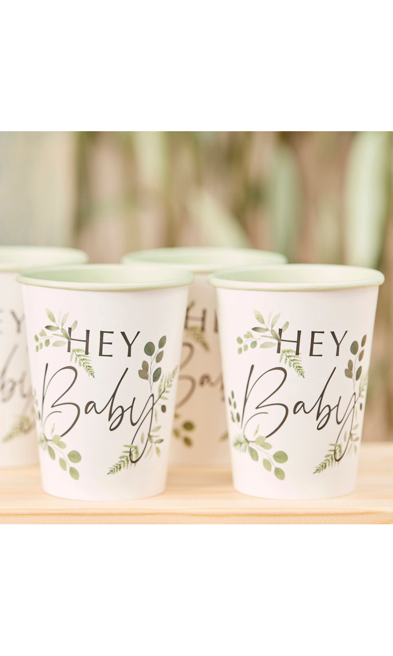 Botanical Hey Baby Shower Cups - 8pk