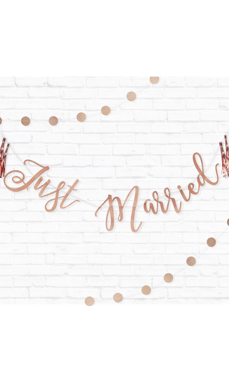 Just Married Rose Gold Glitter Bunting - 1.5m