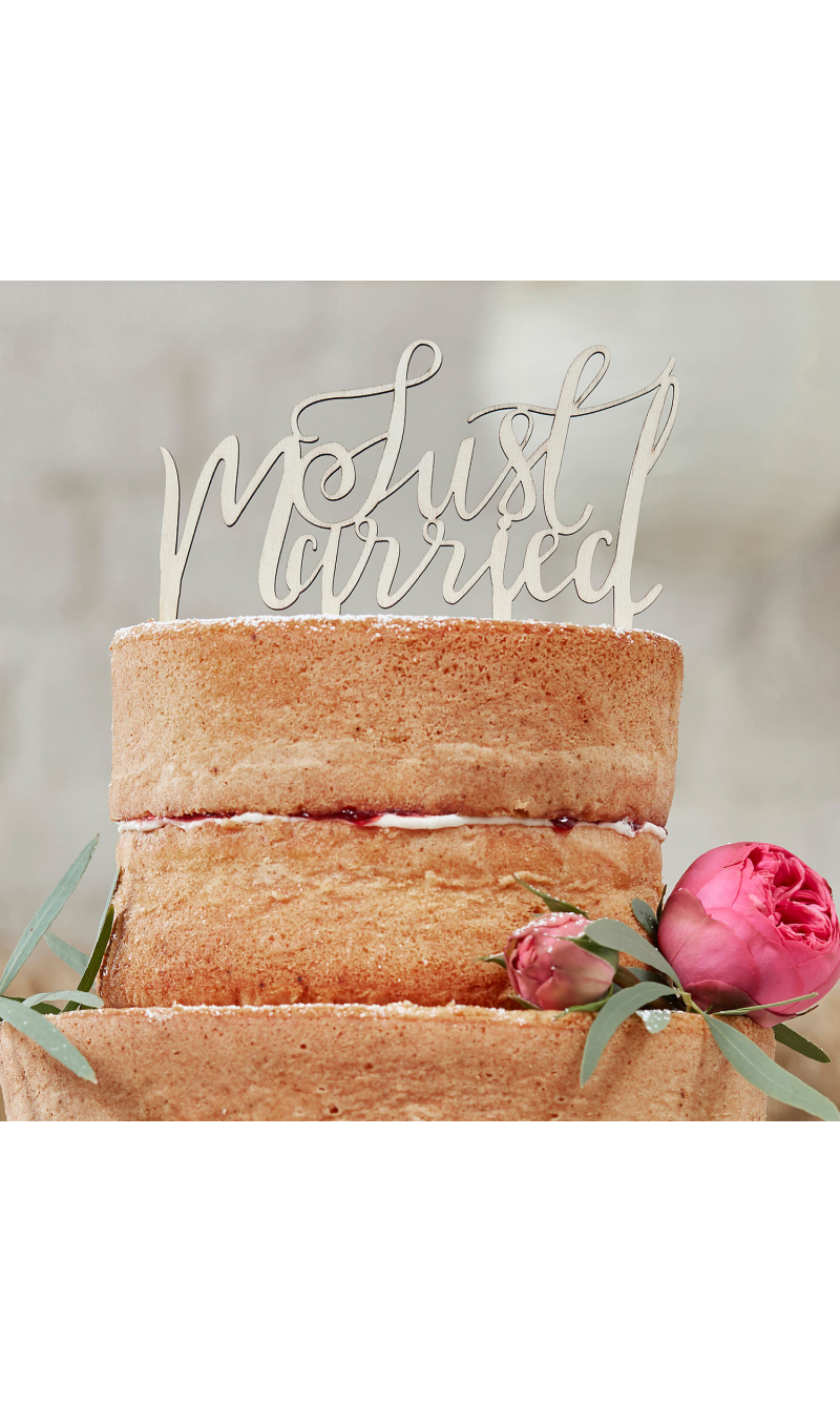 Wooden Just Married Cake Topper - 12.5cm x 14cm
