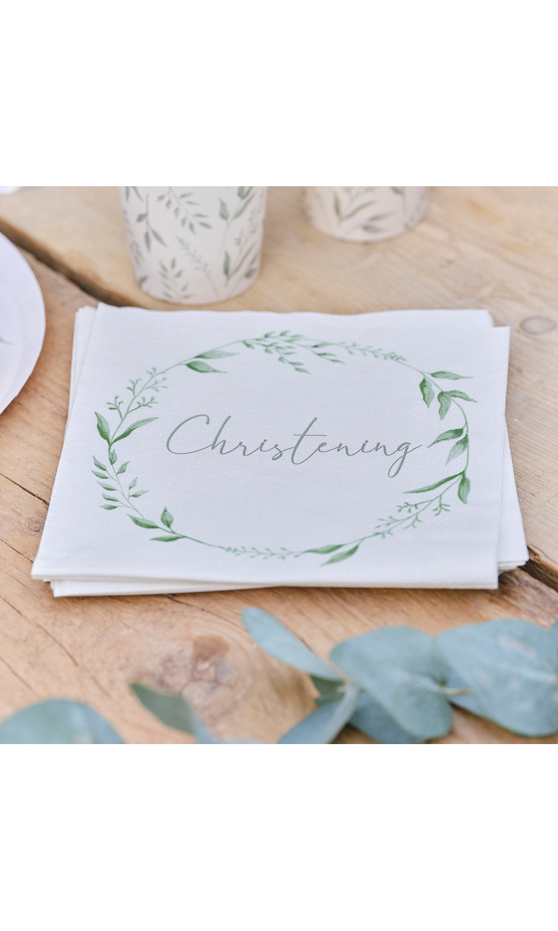Botanical Christening Paper Napkins 16.5cm - 16pk