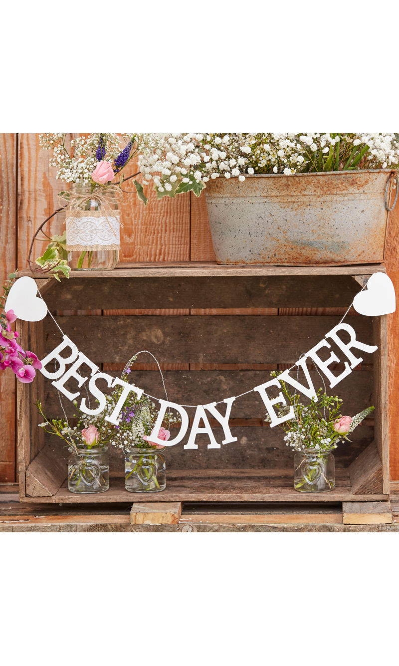 Best Day Ever Wooden Bunting Rustic Country - 1.5m