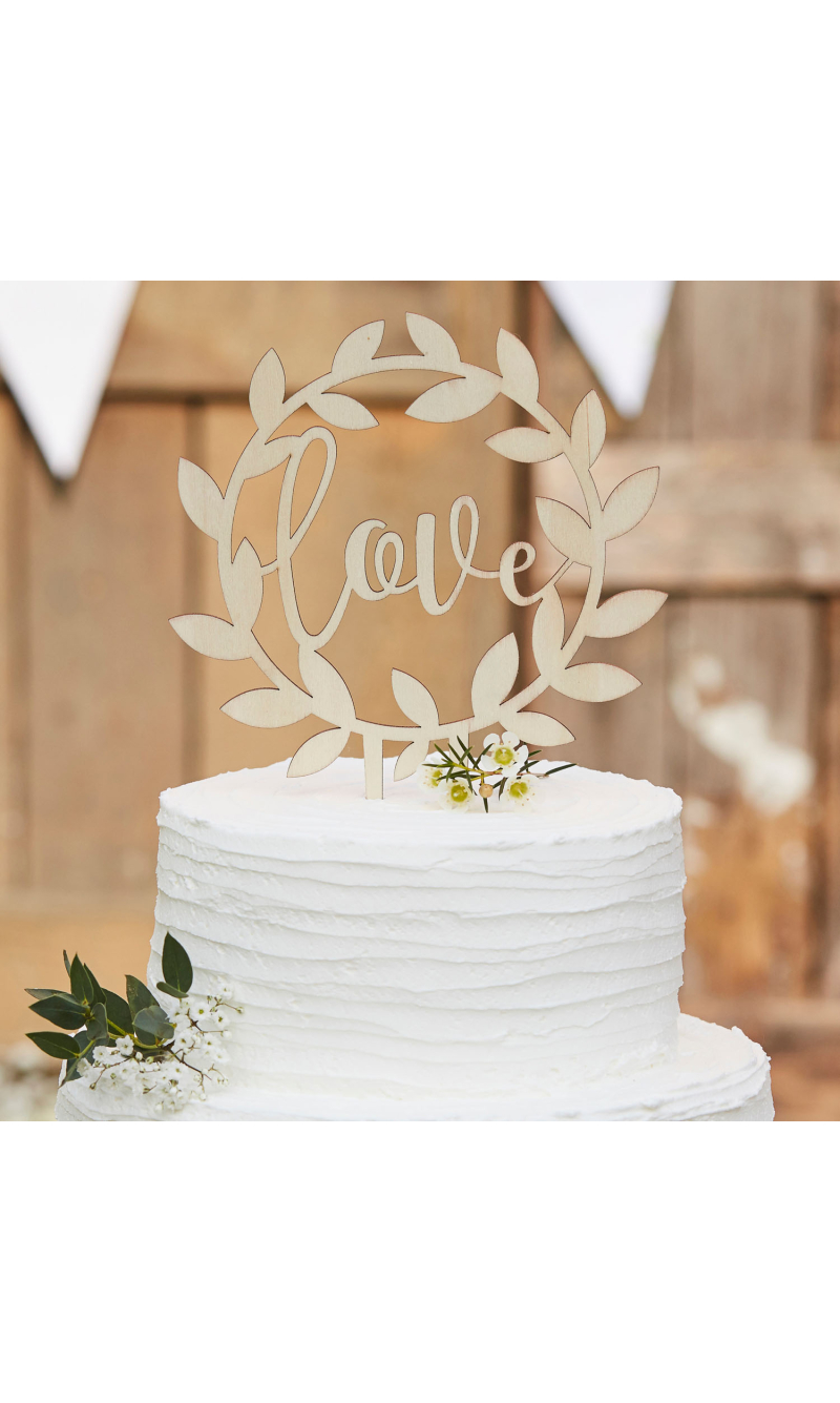Wooden "Love" Wedding Cake Topper - 15cm x 19cm