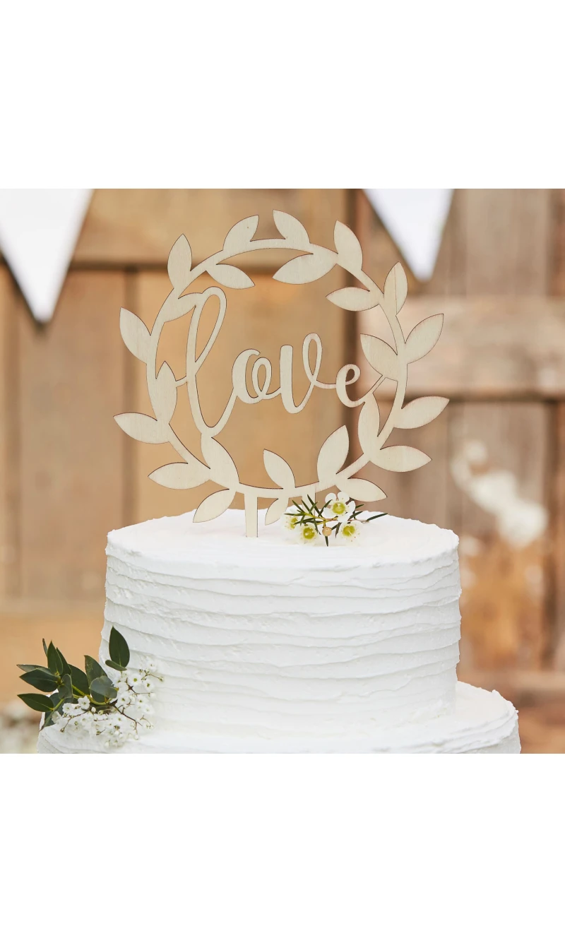 Wooden "Love" Wedding Cake Topper - 15cm x 19cm