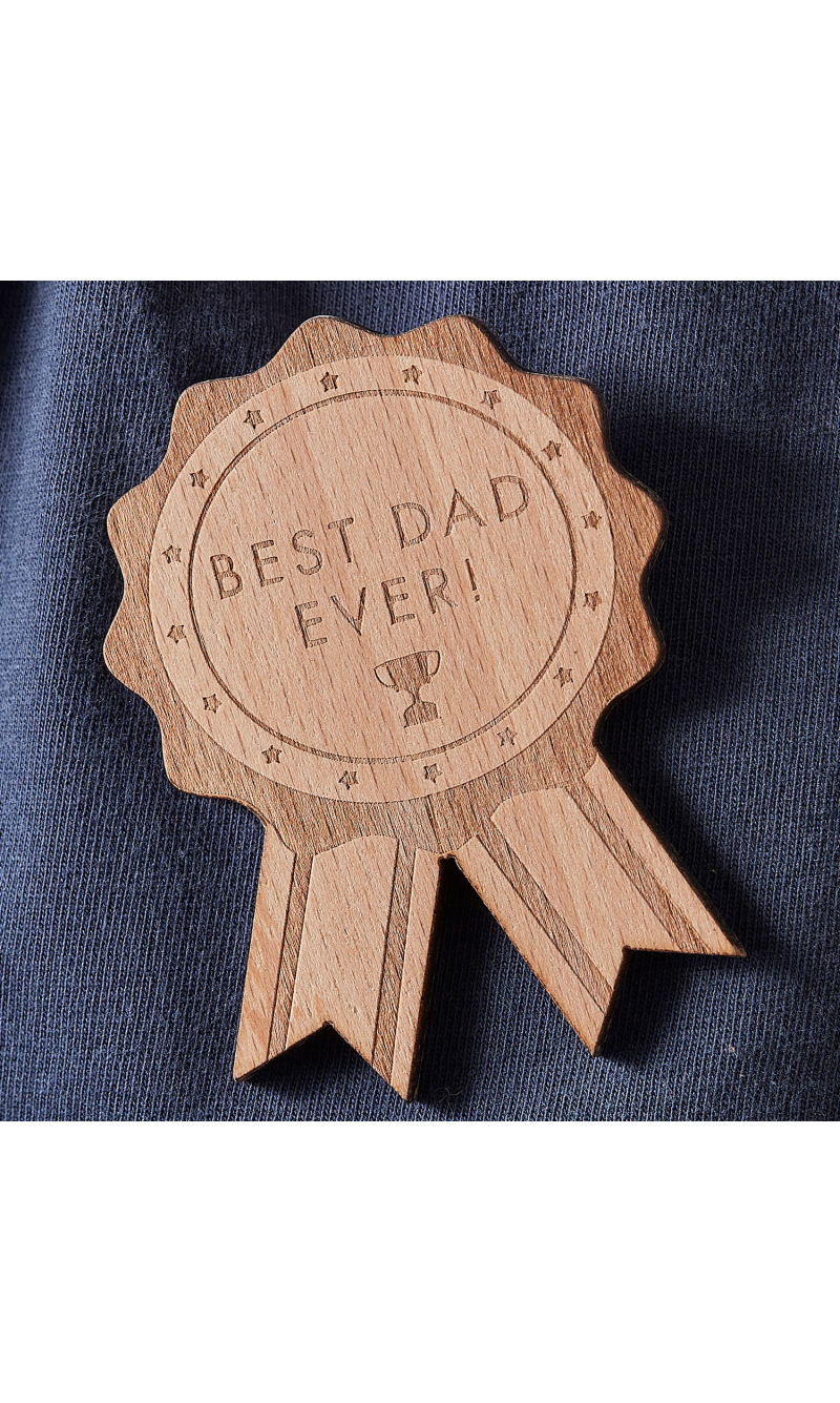 Wooden Best Dad Ever Father's Day Badge - 8cm x 6cm