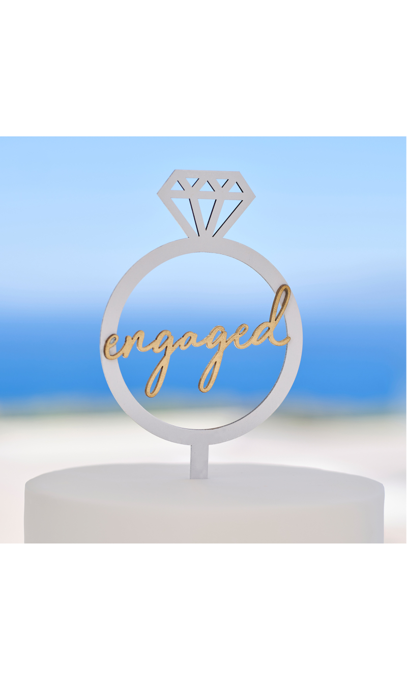 Wooden Engagement Ring Cake Topper - 22cm x 11cm