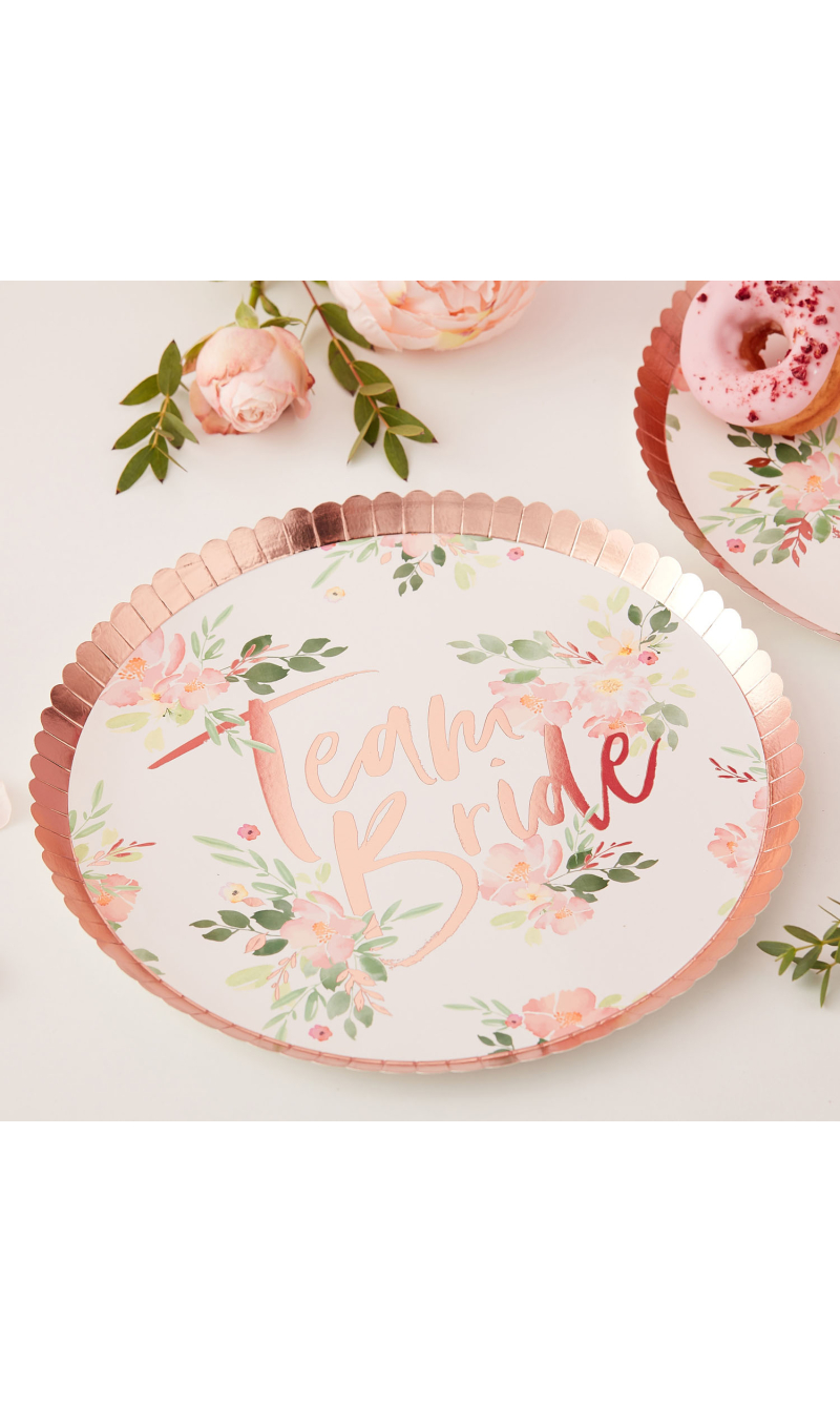 Hen Party Team Bride Floral Plates 24cm - 8pk