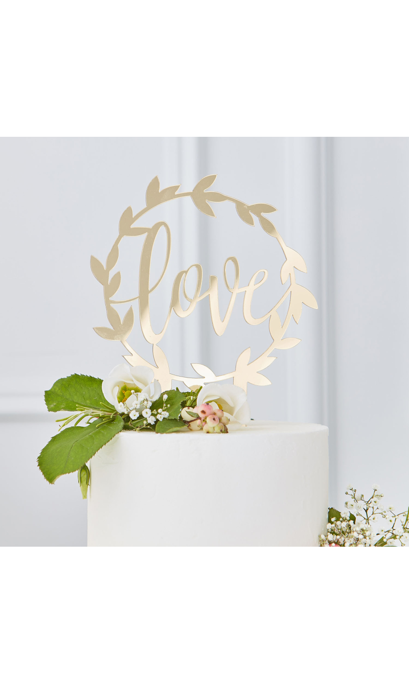 Gold Acrylic Love Wedding Cake Topper - 15cm X 20cm
