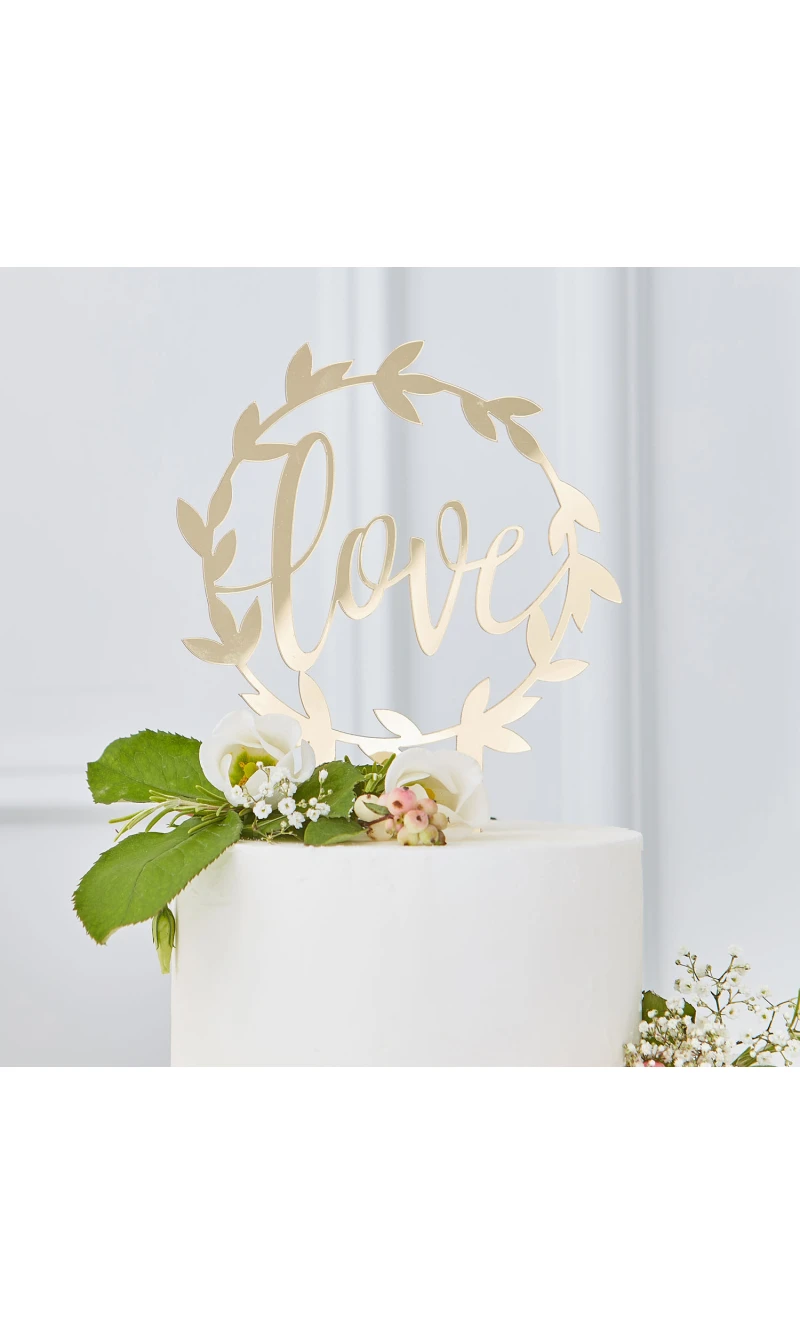 Gold Acrylic Love Wedding Cake Topper - 15cm X 20cm