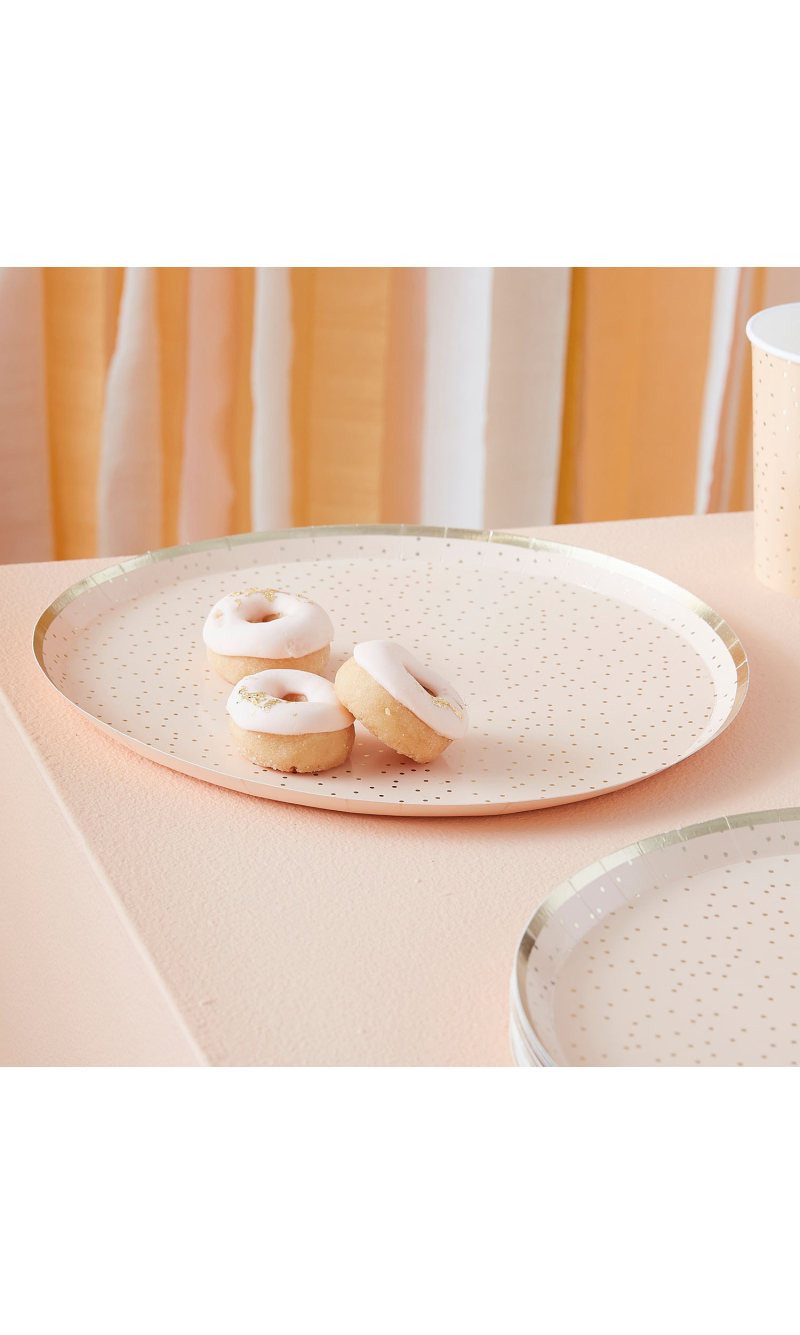 Peach and Gold Party Plates 24cm - 8pk