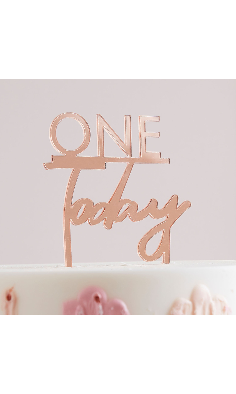 Rose Gold One Today 1st Birthday Cake Topper - 11cm x 10cm