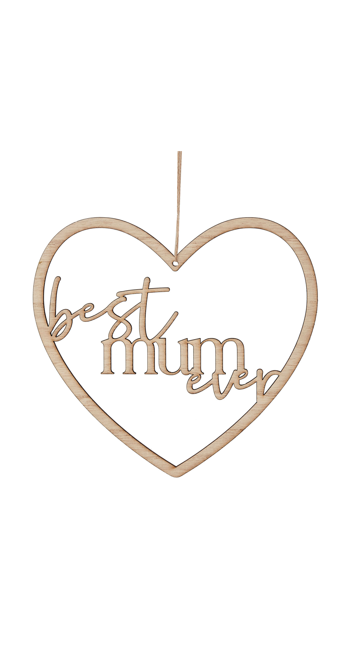 Wooden Best Mum Ever Heart Wreath - 20.6cm x 22.3cm