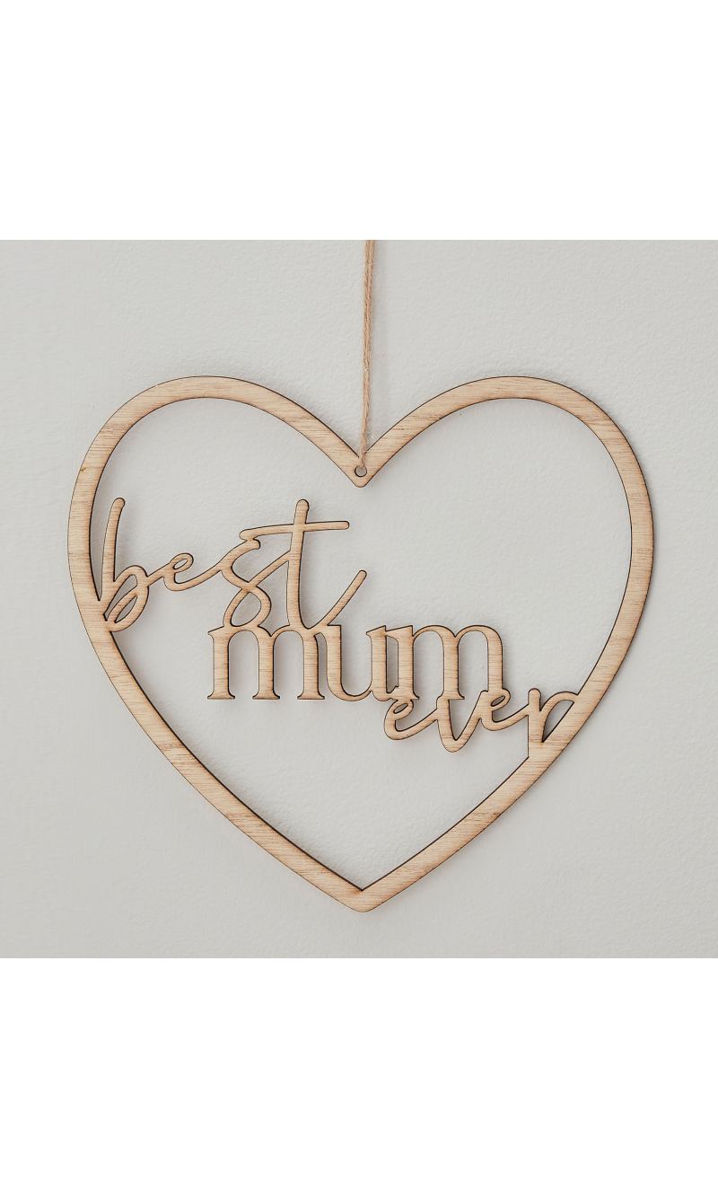 Wooden Best Mum Ever Heart Wreath - 20.6cm x 22.3cm