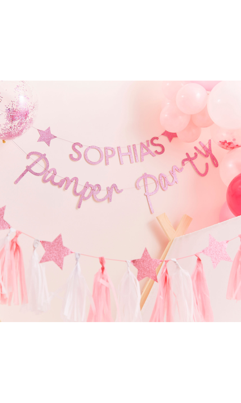 Pink Glitter Personalised Pamper Party Banner