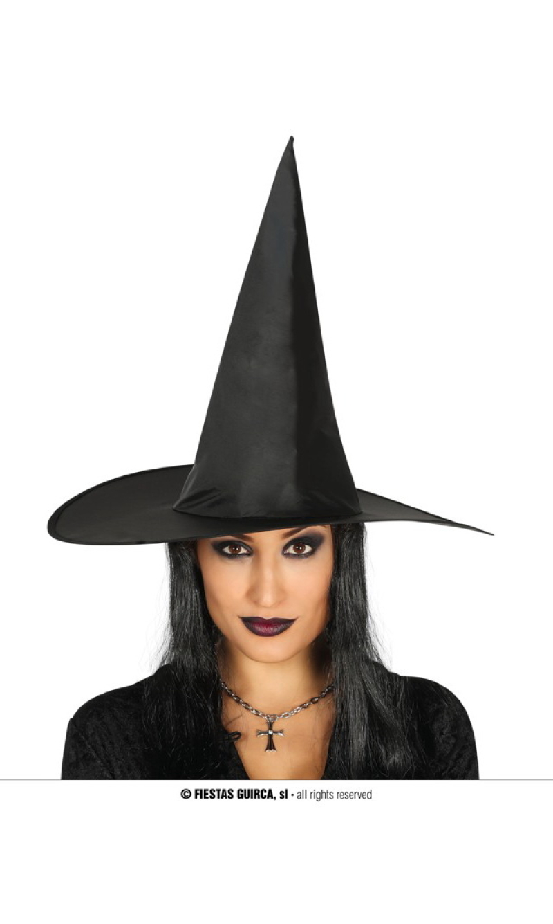 Witch Black Hat with Hair - 46cm