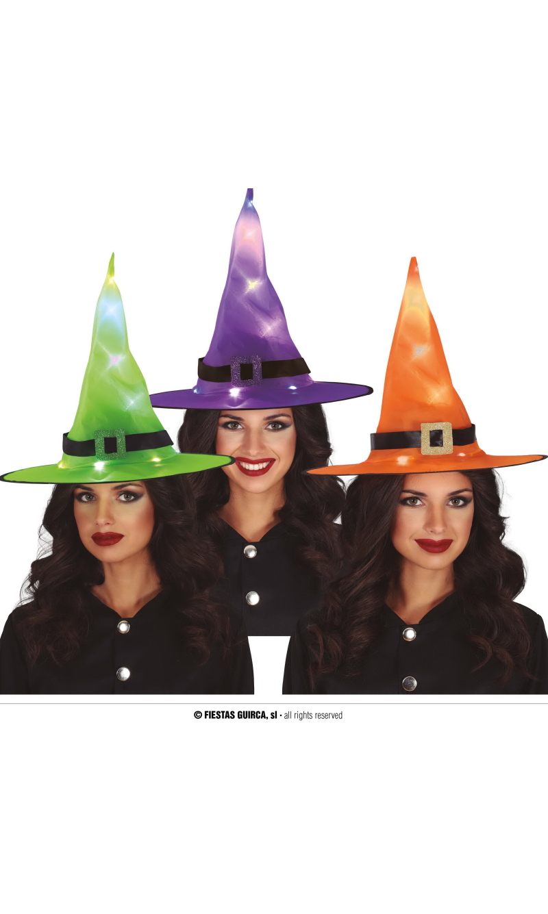 Witch (Assorted Colors) Hats With Light - Adult One Size