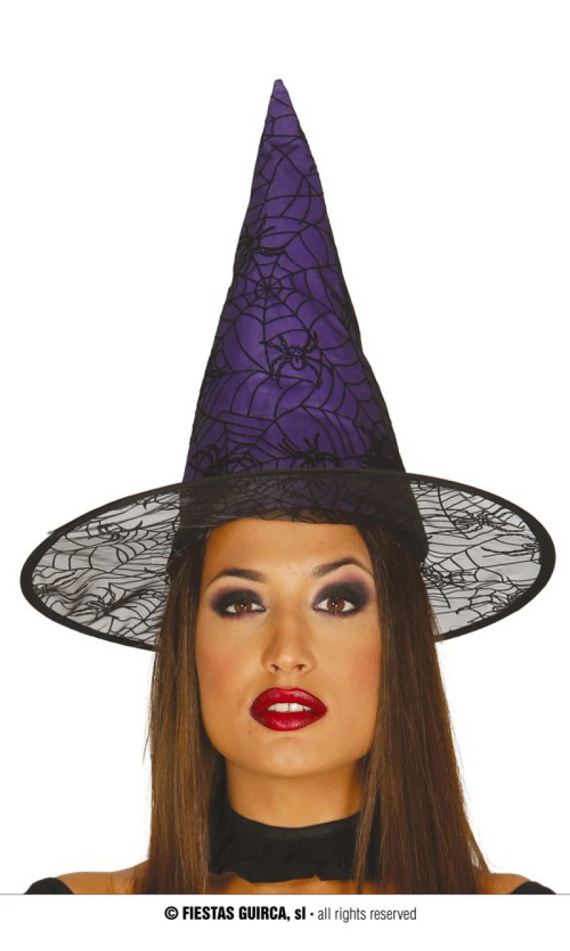 Witch Purple Hat with Spider Print - 40cm