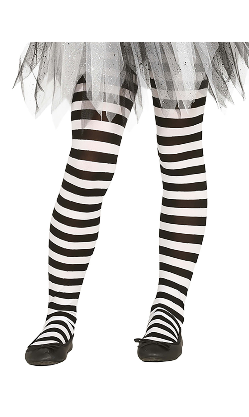 White Striped Tights - Age 7 to 12 Years