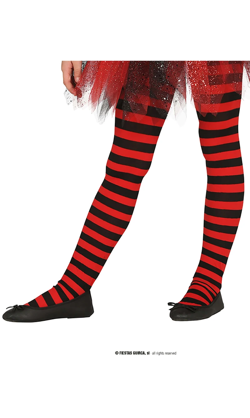 Child Red Striped Tights - Age 3 to 6 Years