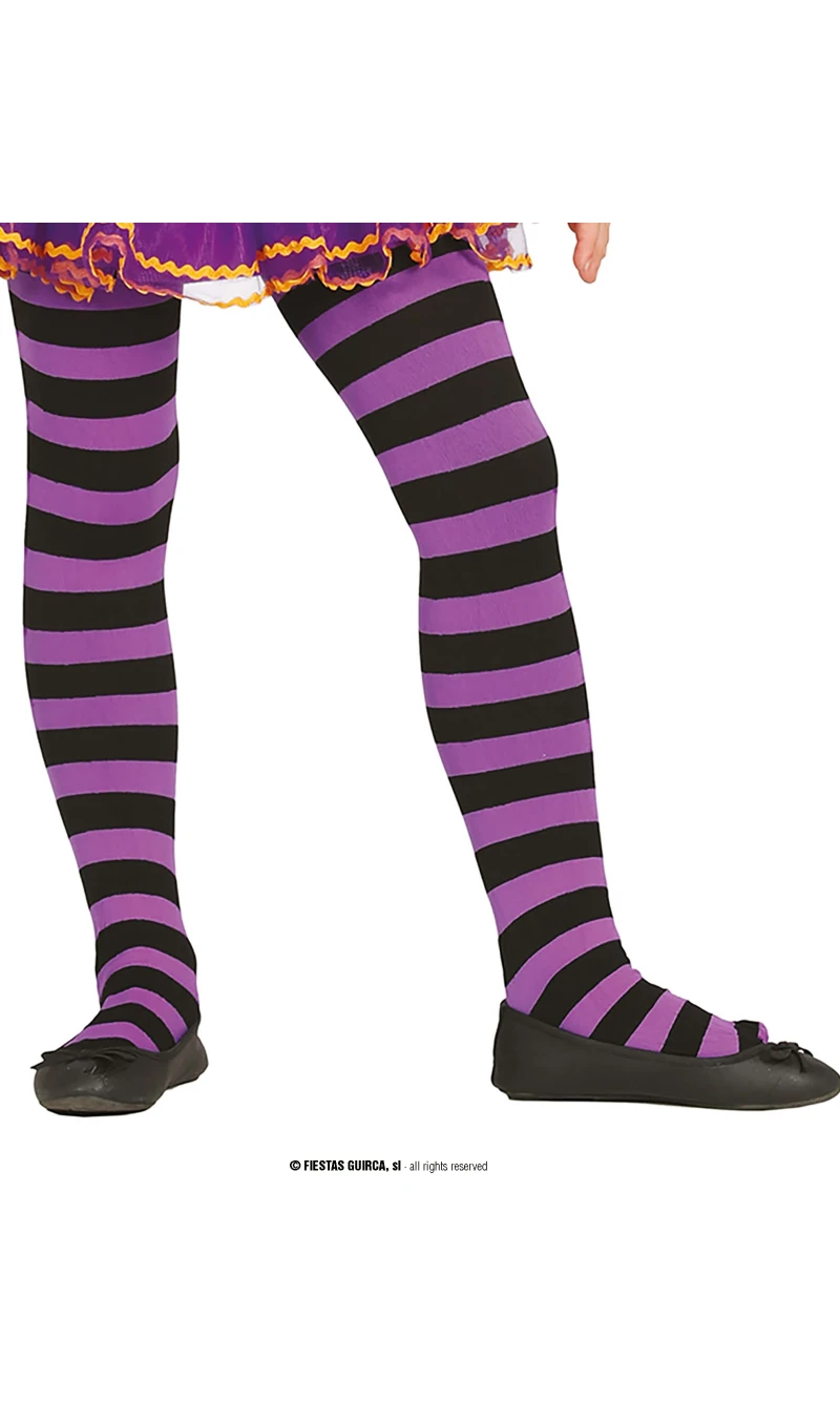 Child Lilac Striped Tights - Age 3 to 6 Years