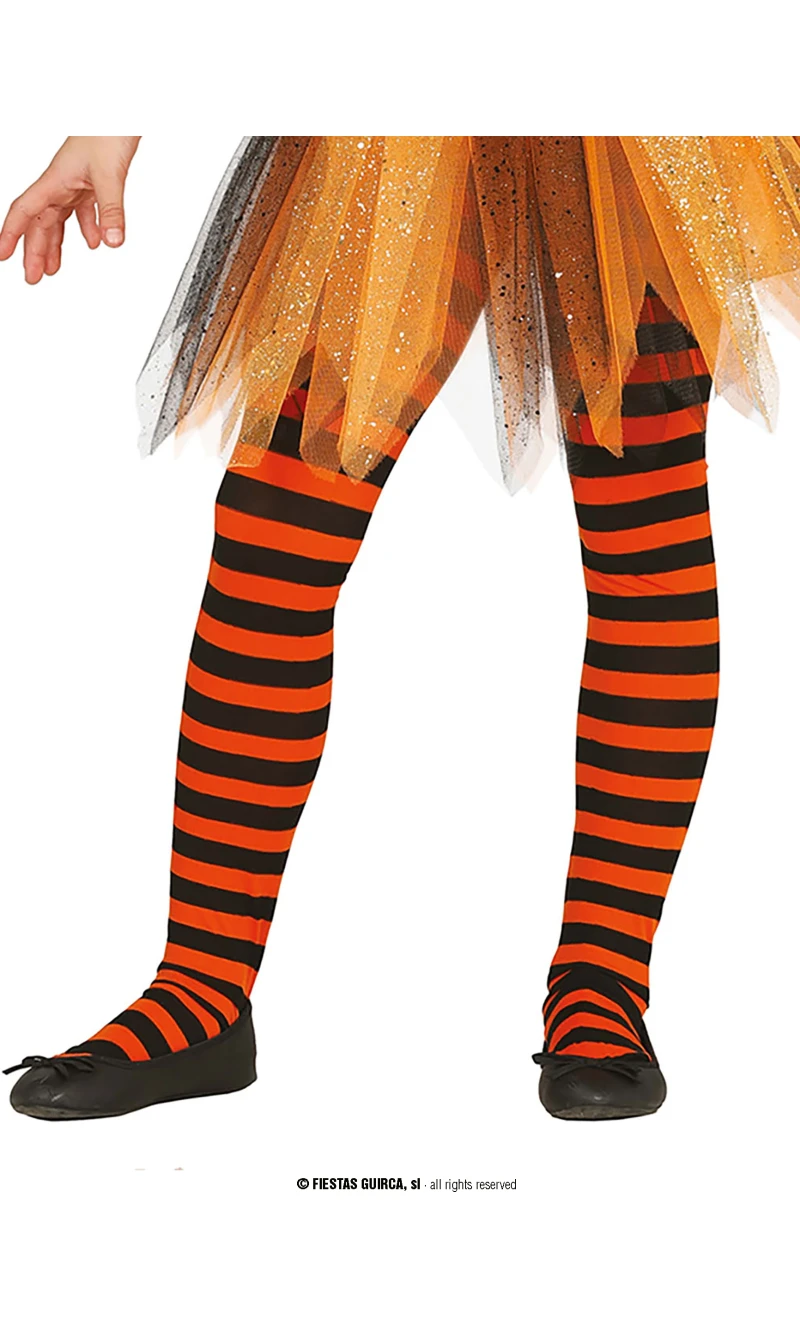 Child Orange Striped Tights - Age 3 to 6 Years
