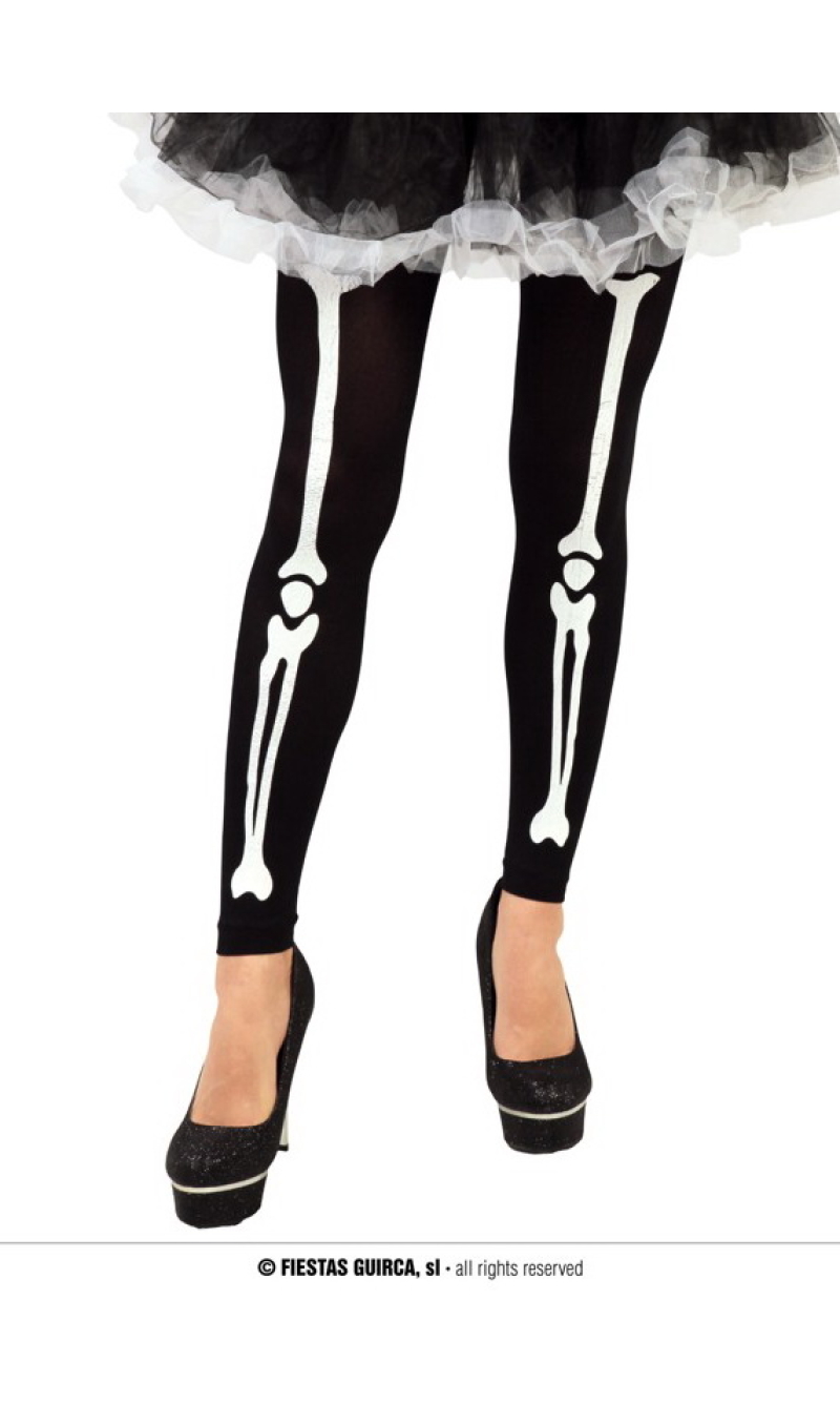 Pantyhose Black with Skeleton Print